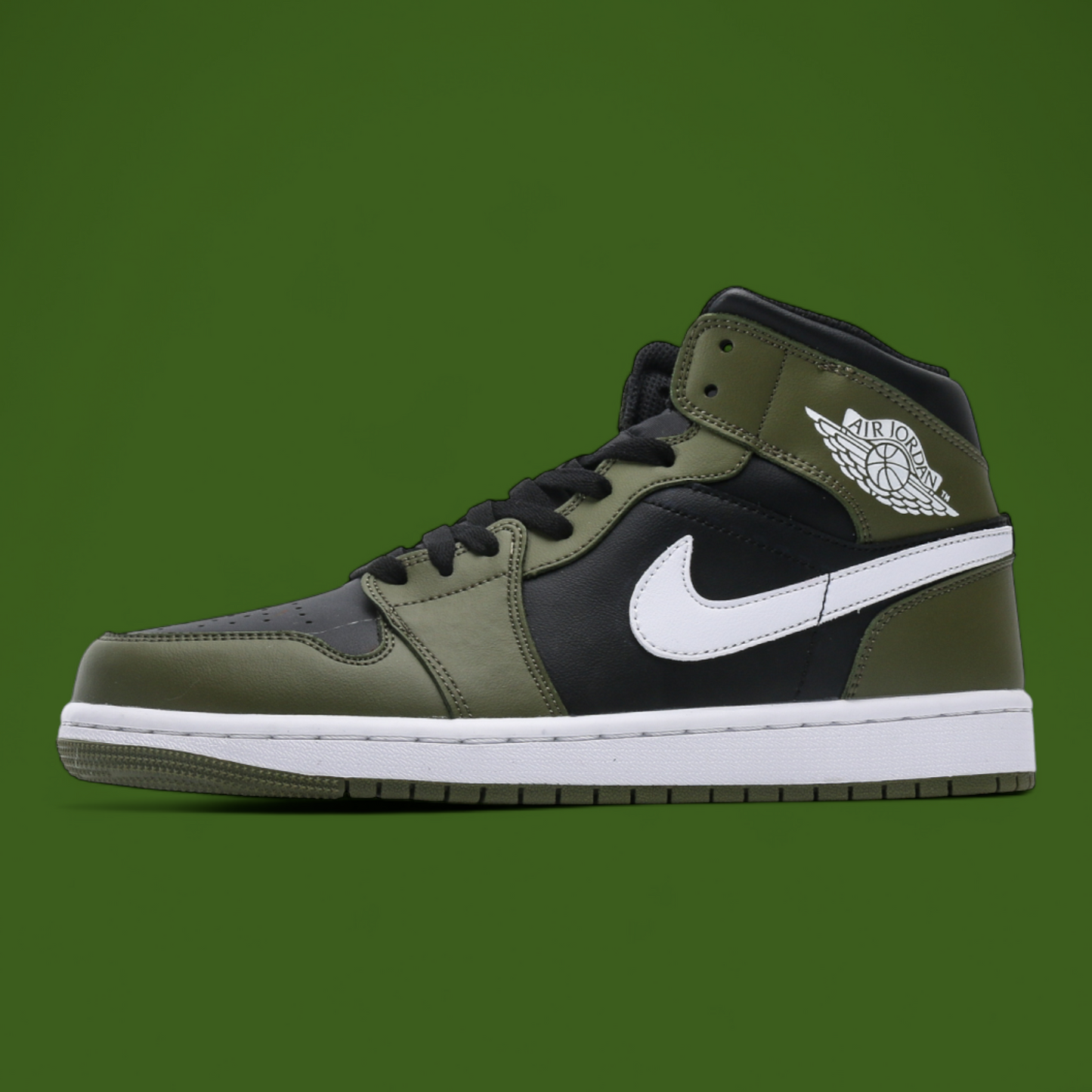Jordan 1 Mid 'Black/Medium Olive/Sai