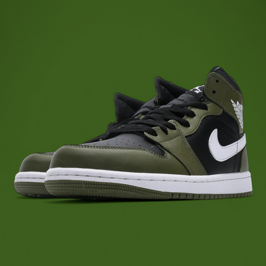 Jordan 1 Mid 'Black/Medium Olive/Sai