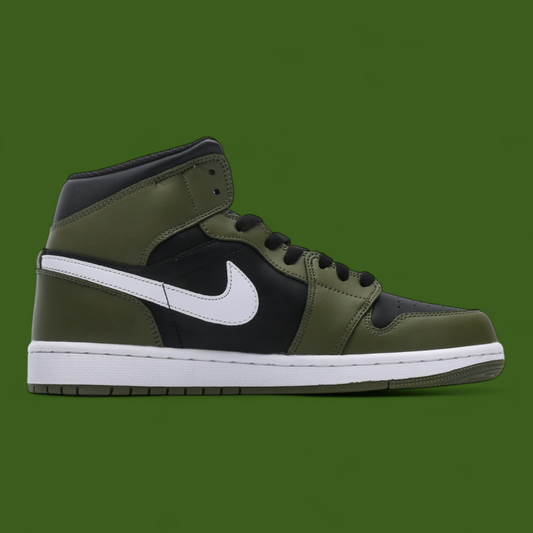 Jordan 1 Mid 'Black/Medium Olive/Sai